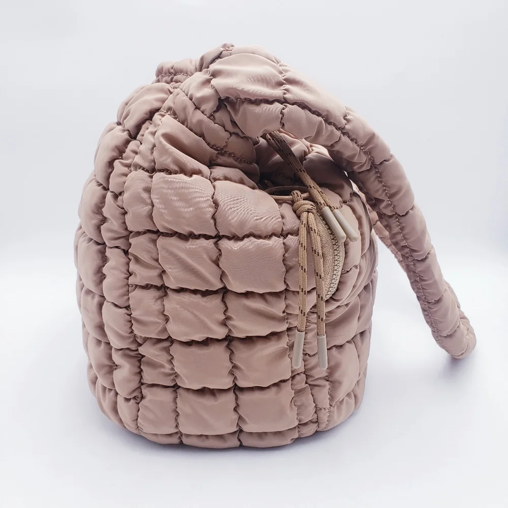 Urban Expressions Leda Quilted Square Nylon Puffer Hobo Bag‎ Purse Natural